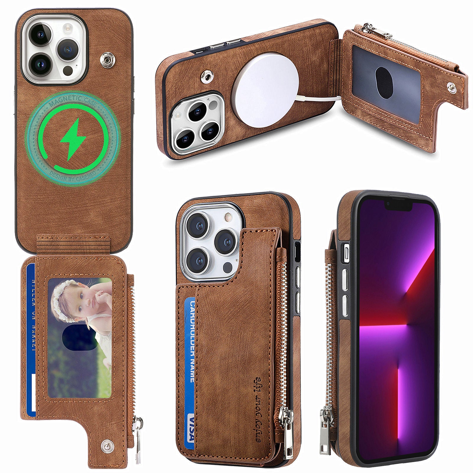 Shockproof Case for iPhone 13 Pro 6.1 inch Zippered Wallet Magnetic Phone Shell PU Leather TPU Phone Cover Shockproof Case for iPhone 13 Pro 6.1 inch Zippered Wallet Magnetic Phone Shell PU Leather TPU Phone Cover
